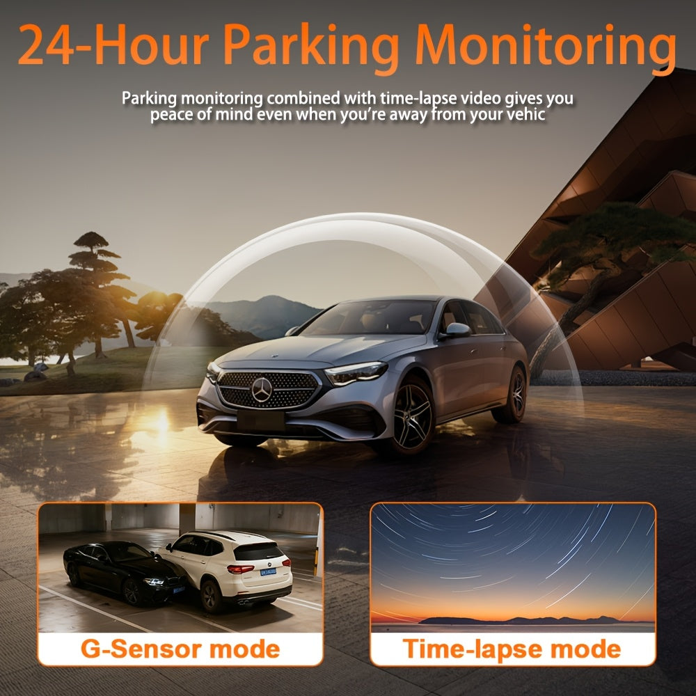 4K Dash Cam 360° Rotary 4-Channel Car DVR with Free 32GB SD Card Night Vision 24H Loop Recording Parking Monitor Front 4K Rear Left Right 1080P Cameras Rearview Camera for All Vehicles