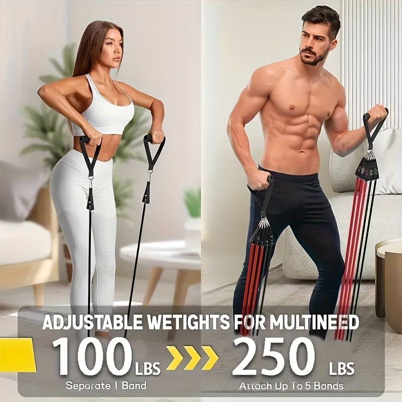 Resistance Bands Set 5pcs 250LBS – Heavy Duty Break-Resistant Exercise Bands for Men & Women, Home Gym Workout Expanders for Muscle Training, Yoga, Pilates, Stretching