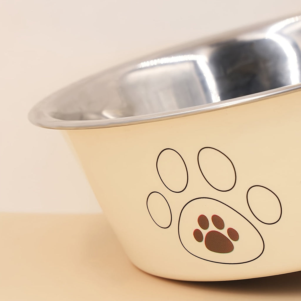 Stainless Steel Dog Bowl with Cute Footprint Pattern Durable Non-Slip Pet Food Water Bowl for Dogs Indoor Outdoor Use Sizes S M L XL Colors Beige Pink Blue