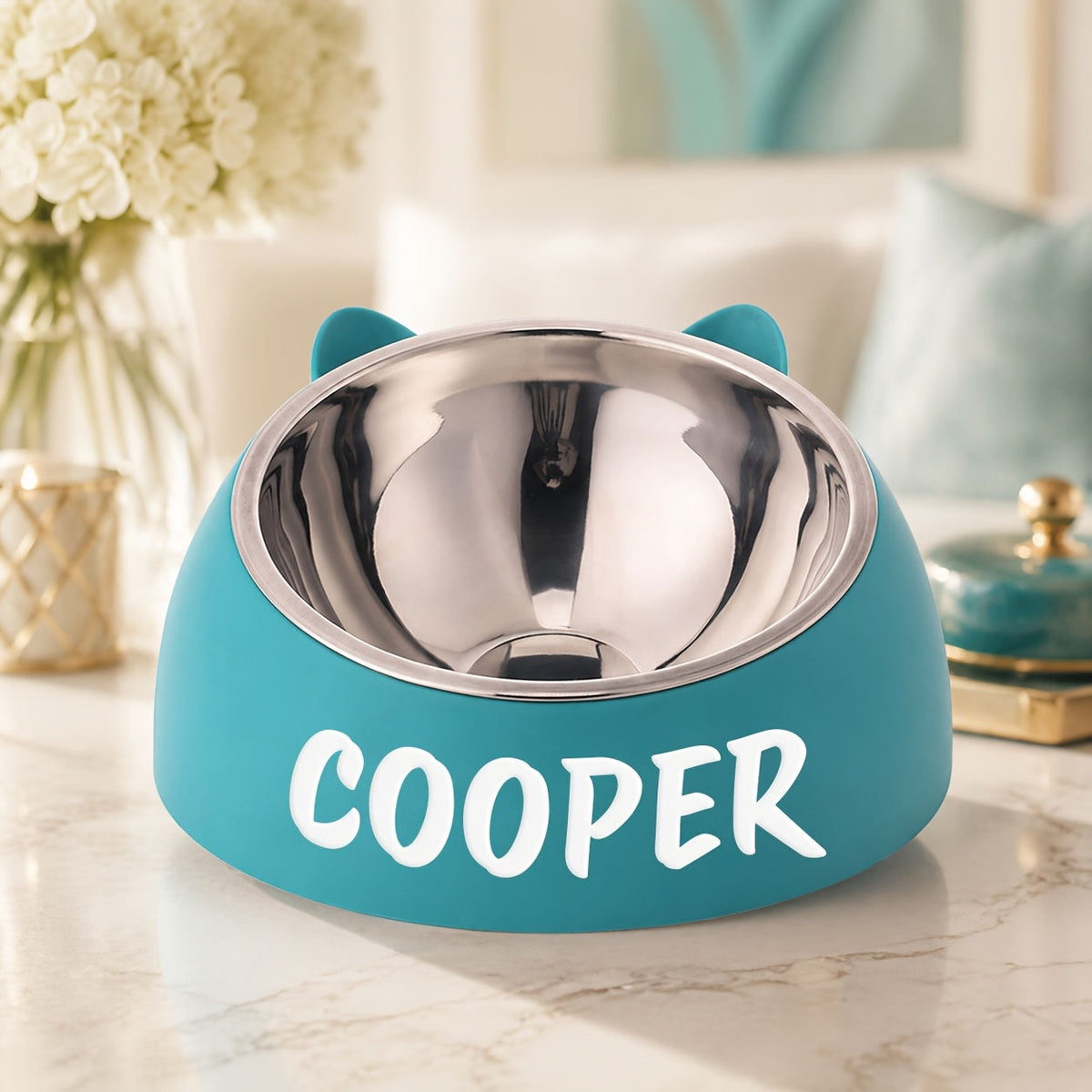 Personalized Stainless Steel Tilted Pet Bowl for Cats and Dogs Custom Name Ergonomic Neck Protection Food Water Bowl Great Gift for Pets Small Medium Large