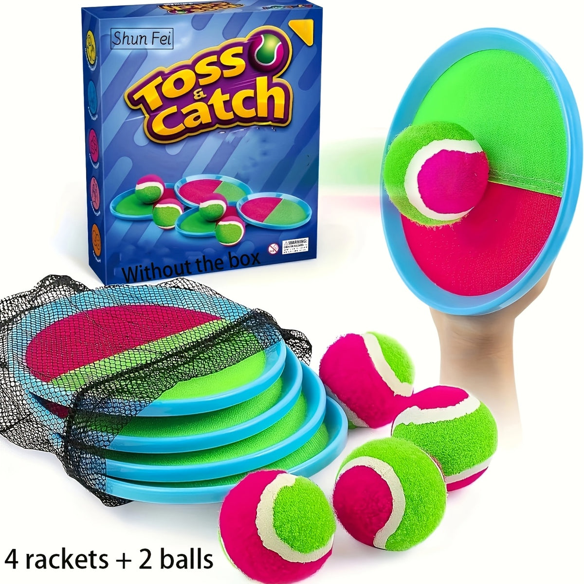 Kids Toss and Catch Ball Game Set with Rackets - 4 Rackets & 2 Balls Outdoor Backyard Beach Sport Toy for Family Fun, Durable Plastic Active Play Set for Boys Girls Ages 3+, Easter Birthday Gift