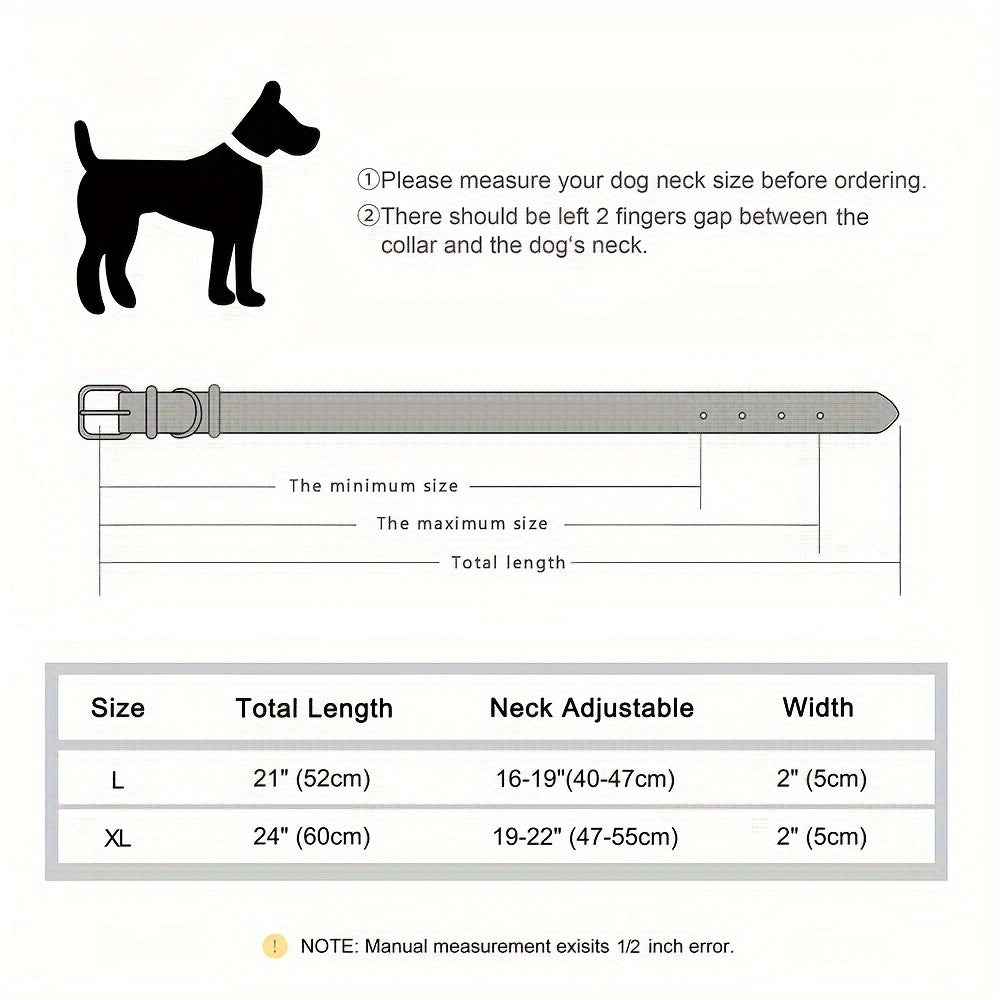 Heavy Duty Studded Leather Dog Collar for Medium and Large Dogs - Durable Real Leather with Metal Studs, Adjustable L XL XXL, 8 Colors, Strong Dog Collar for Large Breed Training Walking