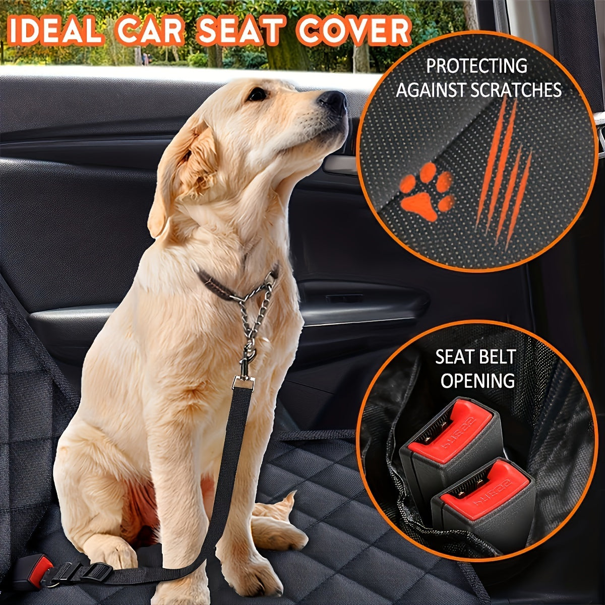 Dog Car Seat Cover for Back Seat - Waterproof Pet Car Seat Protector with Non-Slip Bottom, Scratch-Proof Rear Seat Cover for Dogs Compatible with Cars Trucks SUVs, Center Armrest Access, Black