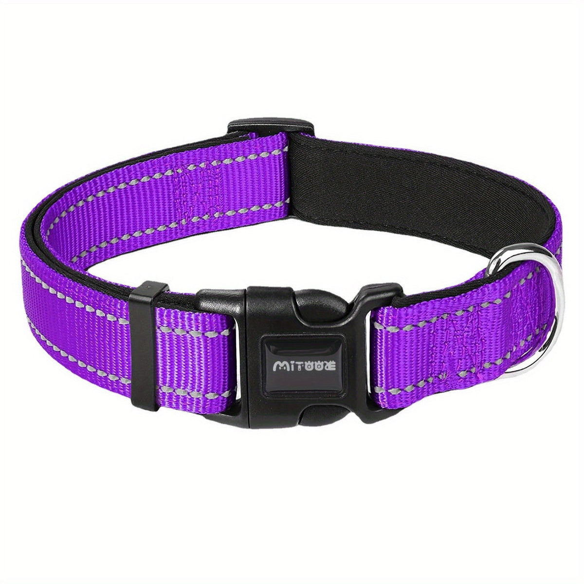 Reflective Dog Collar with Quick-Release Buckle – Soft Neoprene Padded Breathable 1" Striped Dog Collar for Small Medium Large Dogs, Durable Polyester, Sizes XS–XL, 8 Vibrant Colors