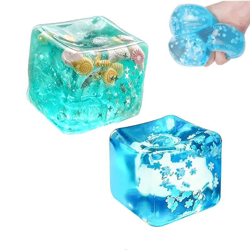 Slow Rise Squishy Toy 2pcs Ice Cube Ocean Cube Sensory Stress Ball Anxiety Relief Fidget Toy for Kids Adults Classroom Rewards Party Favors Stocking Stuffers