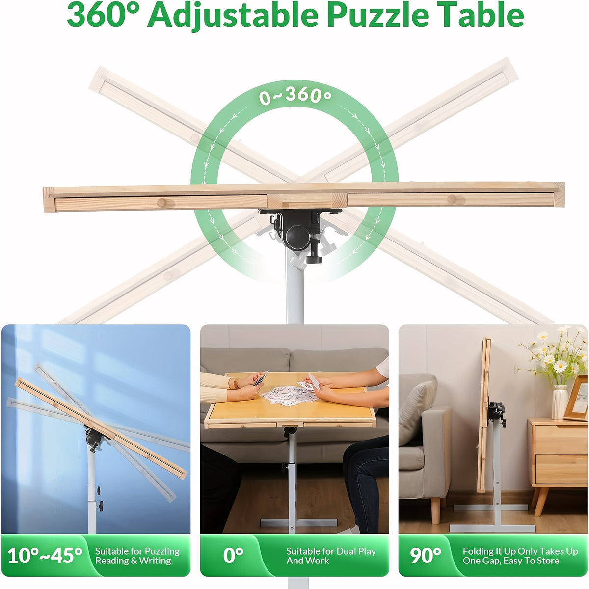 Adjustable Puzzle Table for 1500-Piece Puzzles – Tilt & Height Adjustable Solid Wood Puzzle Board with Storage Drawer – Portable Adult Puzzle Station – Ideal Birthday & Holiday Gift