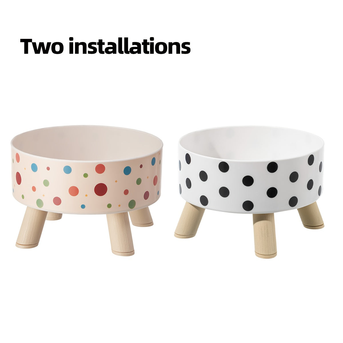 Elevated Cat Bowls Set of 2 - Vibrant Polka Dot Raised Pet Dishes with Neck Support for Cats, Collapsible Feeding Bowls for Dogs, Stylish Chic Pet Food & Water Bowls for Indoor Pets