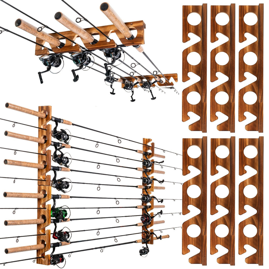 Fishing Rod Holder Wall & Ceiling Mount Rack – Space-Saving Garage Storage Organizer for 6, 12, 16 or 24 Fishing Poles, Fishing Gear Equipment Organizer Gift for Men & Women