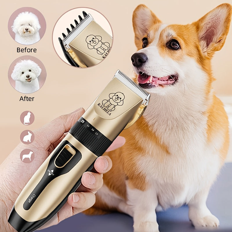 Dual-Speed Silent Dog Grooming Kit Rechargeable Cordless Pet Hair Clipper Trimmer Shaver Low-Noise for Small Large Dogs Cats All Animals Golden