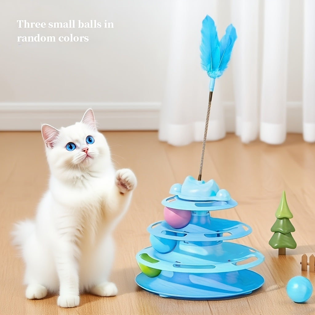 Feather Cat Carousel Toy Rotating Rolling Ball - Interactive Spinning Turntable Teasing Toy for Indoor Cats, Self-Entertainment Boredom Buster Cat Gift, No Battery Required, 3 Colors Light Green Blue Pink