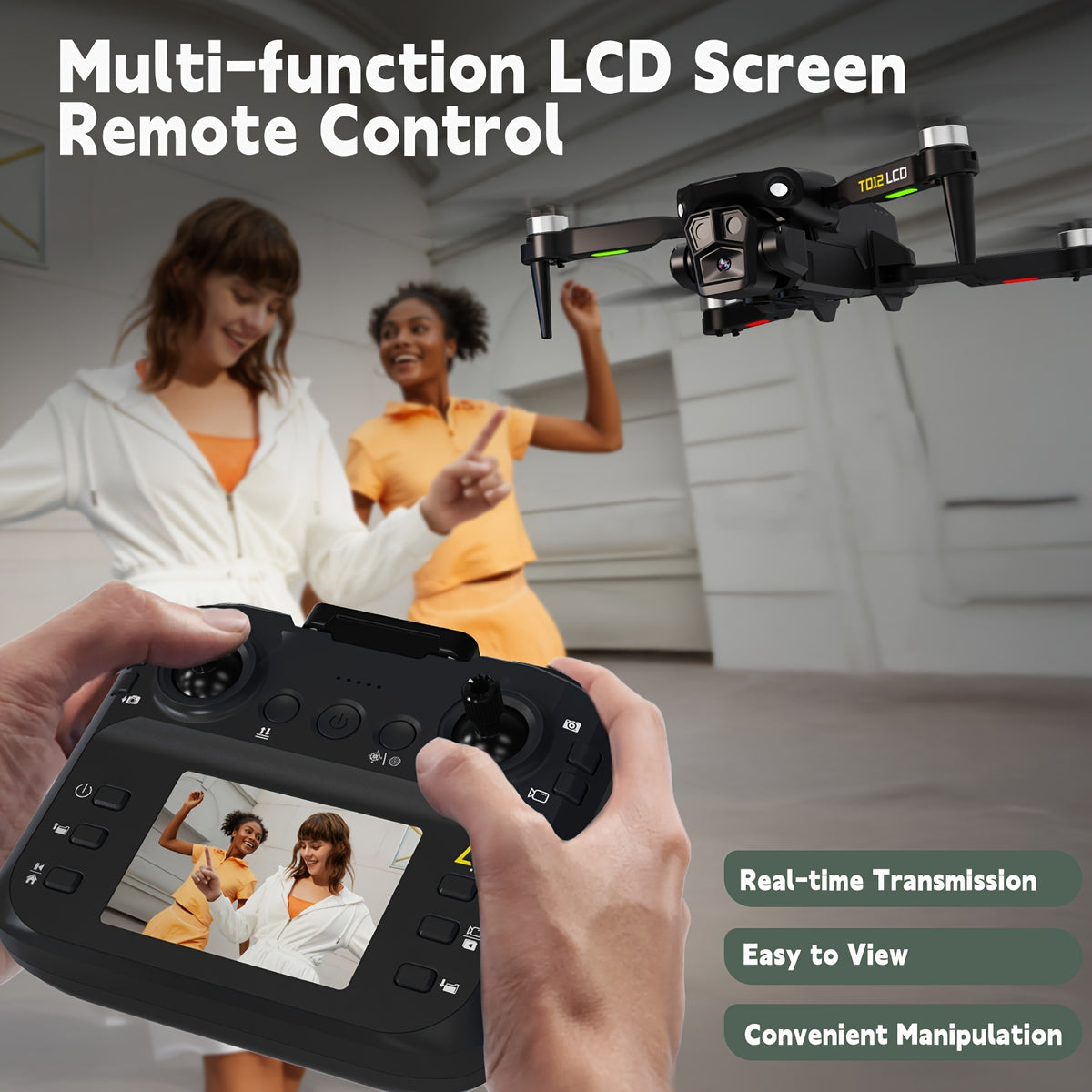 TD12LCD Drone with LCD Screen Remote Control Brushless Motor Dual Camera WiFi FPV Foldable Quadcopter for Adults Beginners 3D Flips Headless Mode One-Key Takeoff SD Card Support
