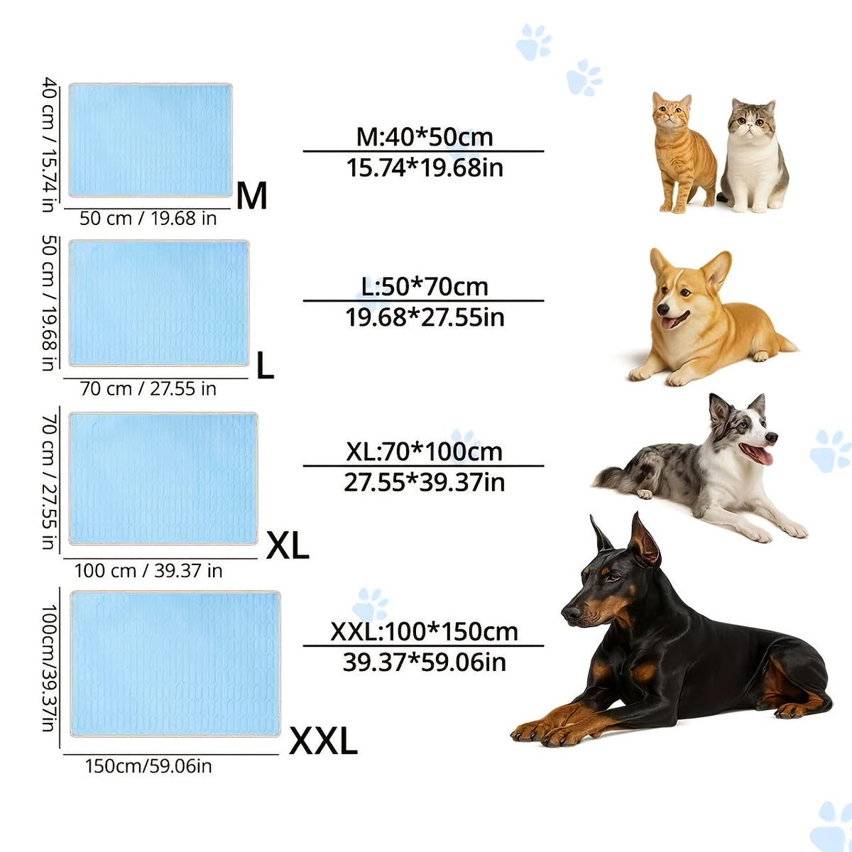 2026 Upgraded Summer Pet Cooling Mat - Ice-Cool Sweat Absorbent Sleeping Pad for Cats & Dogs, Keeps Pets Cool All Summer, 3 Sizes M/L/XL for Small Medium & Large Pets (Blue)