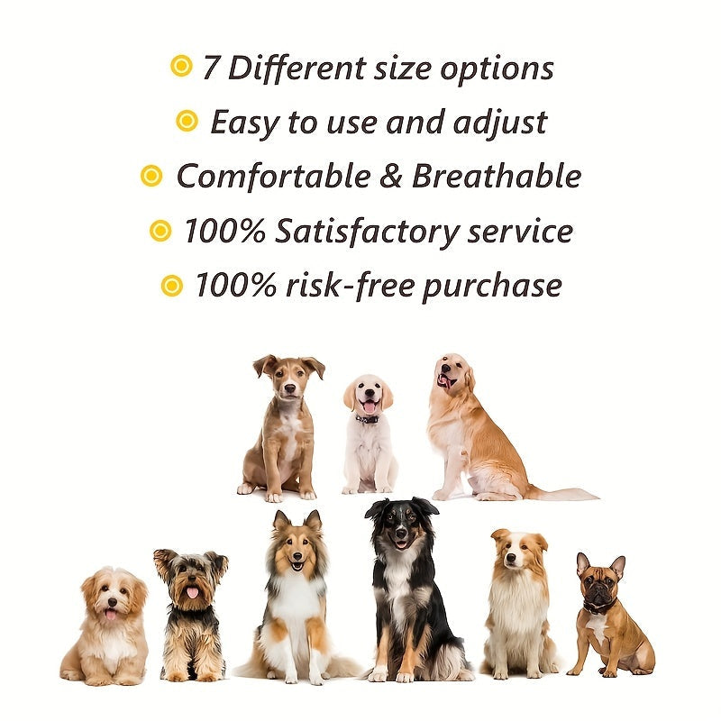 Dog Muzzle 7Pcs Adjustable Set - Breathable Mesh Anti-Bite Anti-Bark Face Cover for Small Medium Large Dogs, Front Opening Easy Chewing Water Friendly Design