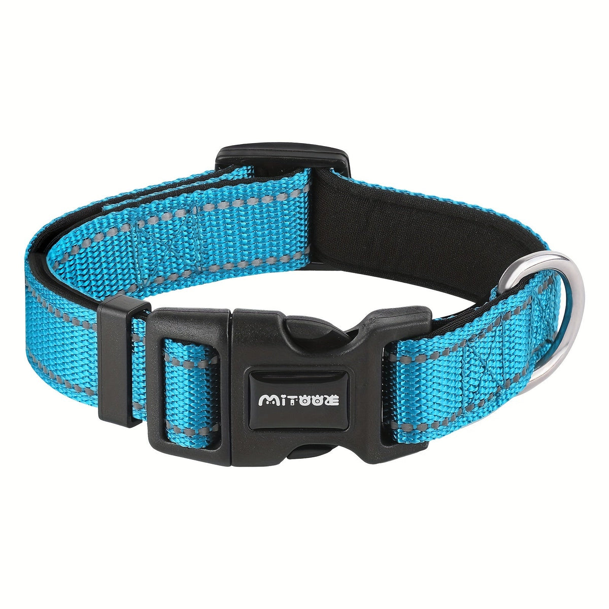 Reflective Neoprene Dog Collar with Comfort Padding - Adjustable Elastic Fit for Medium & Large Breed Dogs, Soft Padded Safety Collar for Training & Walking with High-Visibility Reflective Strip for Night Safety