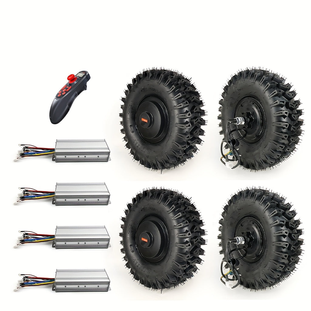 4WD Electric Go-Kart Conversion Kit – 4x 15" 500W Brushless Hub Motors with Remote Control, 24V/36V/48V Compatible, Fits Karts & Scooters
