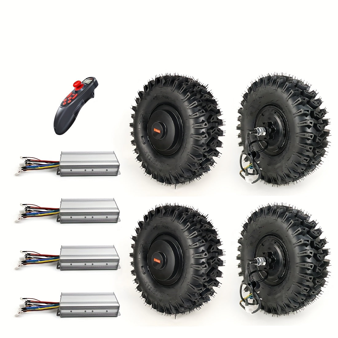 4WD Electric Go-Kart Conversion Kit – 4x 15" 500W Brushless Hub Motors with Remote Control, 24V/36V/48V Compatible, Fits Karts & Scooters