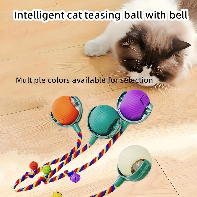 Rechargeable Automatic Cat Toy Ball with Bell & Colorful Tail – Intelligent Electric Boredom-Relieving Chase Toy for Cats & Dogs, Self-Moving Interactive Pet Toy, Fun Indoor Play for Kittens & Puppies