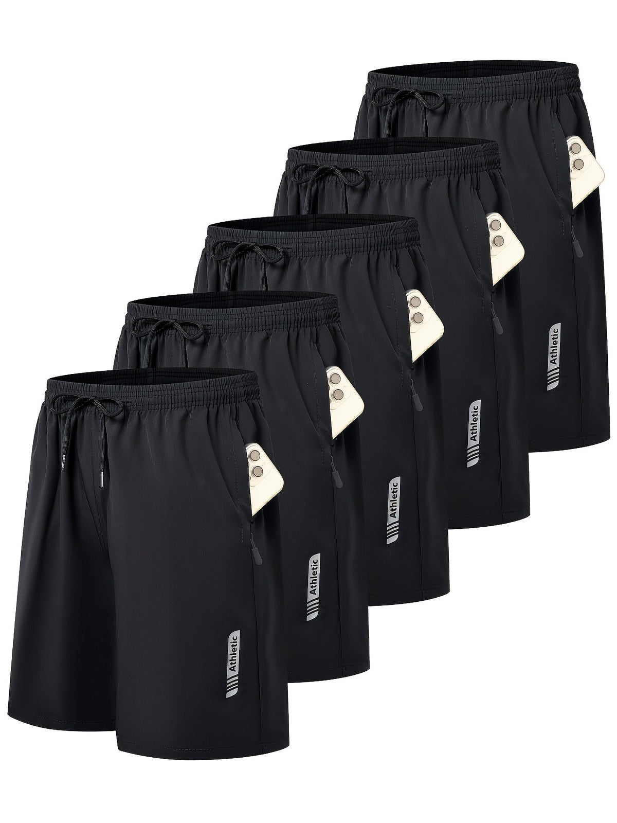 Men's Athletic Shorts 5-Pack – Quick-Dry Gym Workout & Basketball Shorts with Stretch Waistband & Side Zip Pocket, Lightweight Activewear for Running, Hiking & Casual Wear