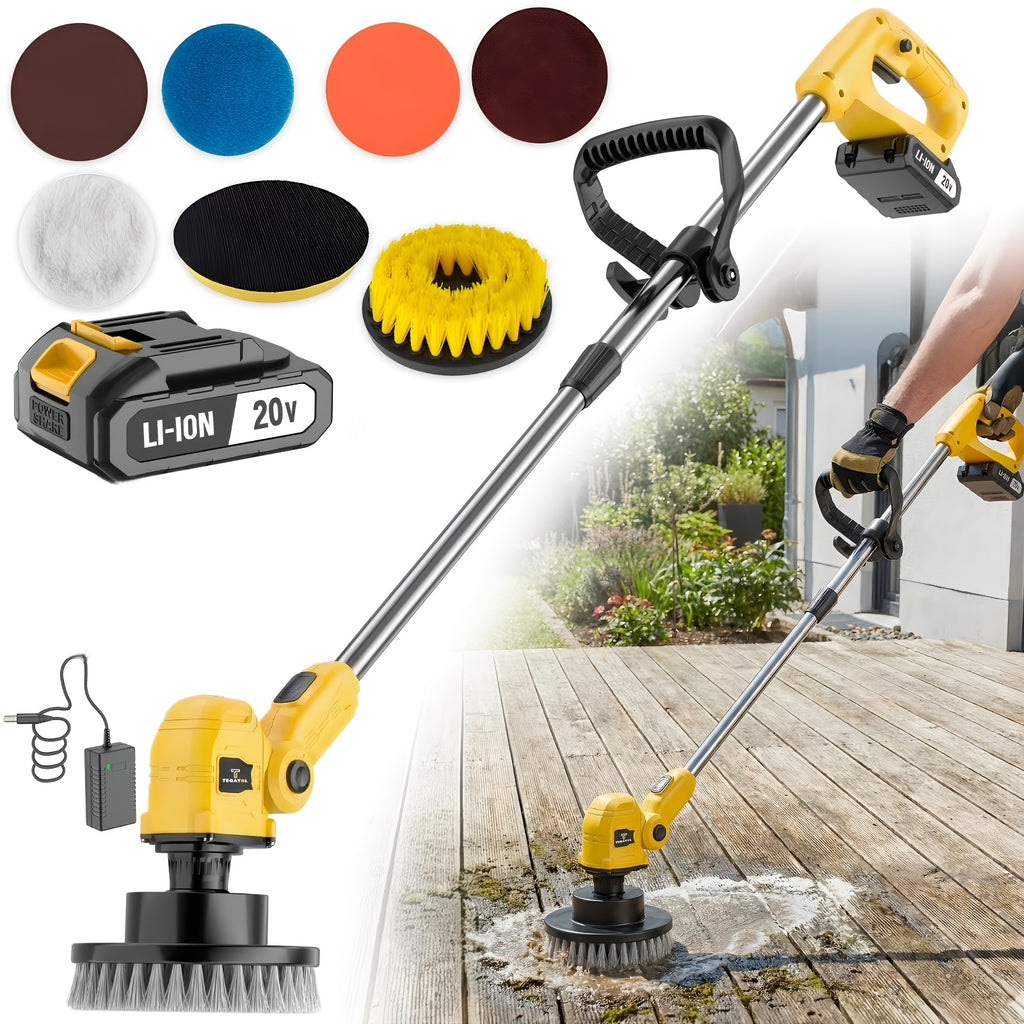 Wireless Rotating Electric Floor Cleaner with Telescopic Handle - 2 Brush Heads, 4 Mop Pads, Cordless Spin Scrubber for Kitchen, Bathroom, Balcony & Living Room Floors