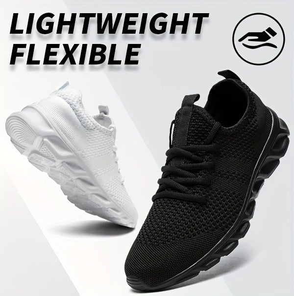Men's Lightweight Breathable Knit Mesh Sneakers EVA Sole Low-Top Lace-Up Running Walking Shoes White Red Black Round Toe All-Season Gym Travel Daily Wear Sizes US 6-13.5