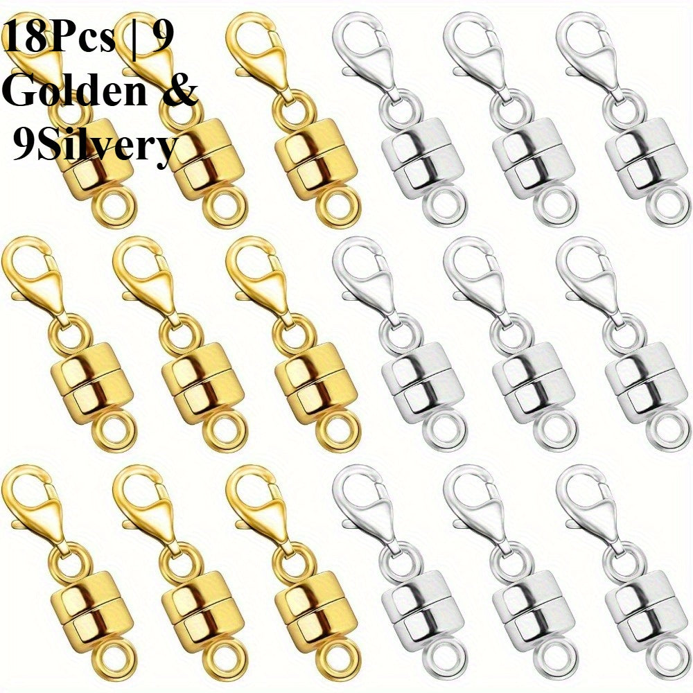 Magnetic Necklace Clasp Set 18 Pieces Gold and Silver – Magnetic Jewelry Clasp Converter with Lobster Clasps for Bracelets Necklaces and Chains – Easy Arthritis-Friendly Jewelry Fastener