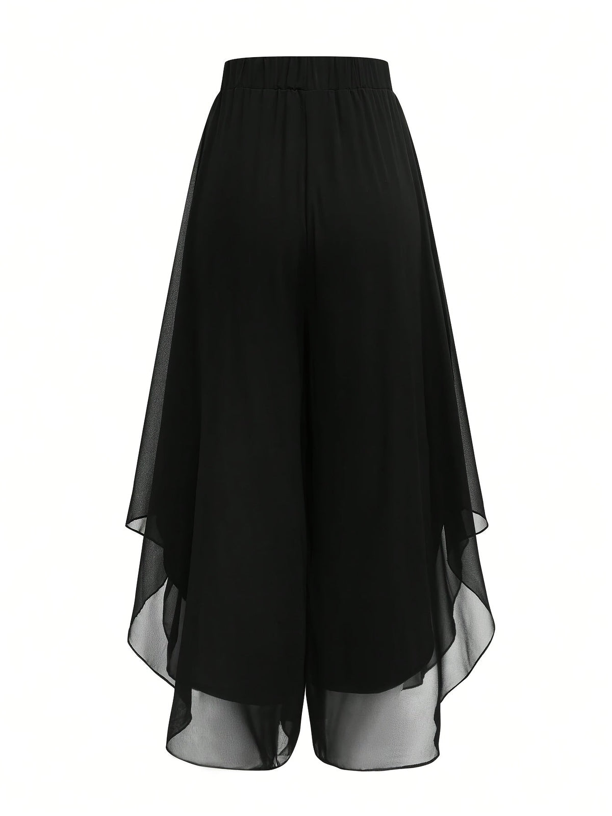 Women's Chiffon Flare Pants Asymmetrical Hem Elegant Flowy Wide Leg Trousers Casual Dressy Solid Color XS-XXL 4 Colors