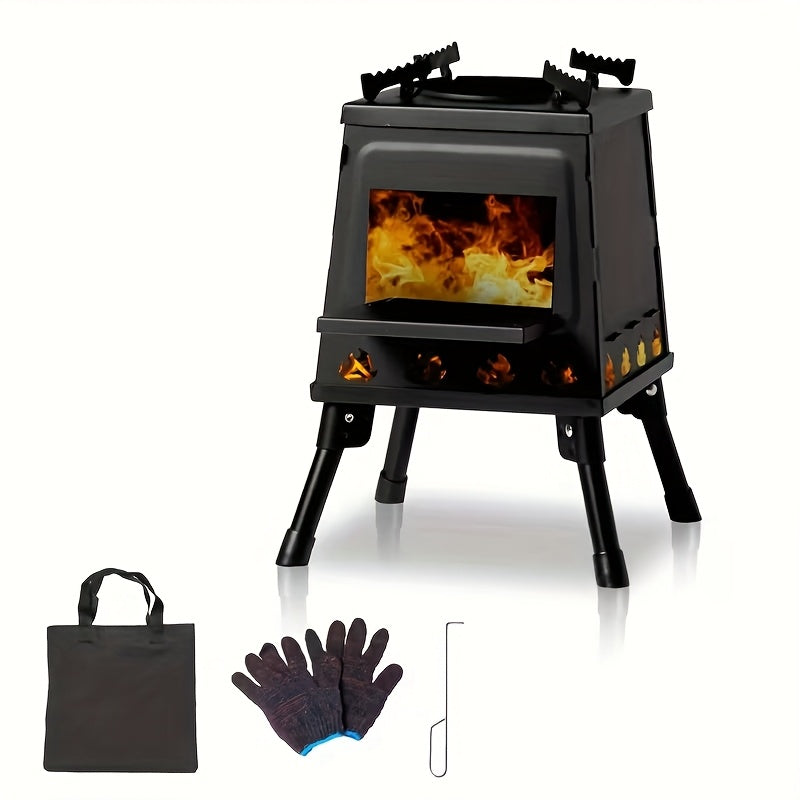 Wood Burning Camp Stove Portable Folding Outdoor Camping Stove Lightweight Compact Backpacking Hiking Survival Cooking Stove with Wood Fuel No Gas Needed Black