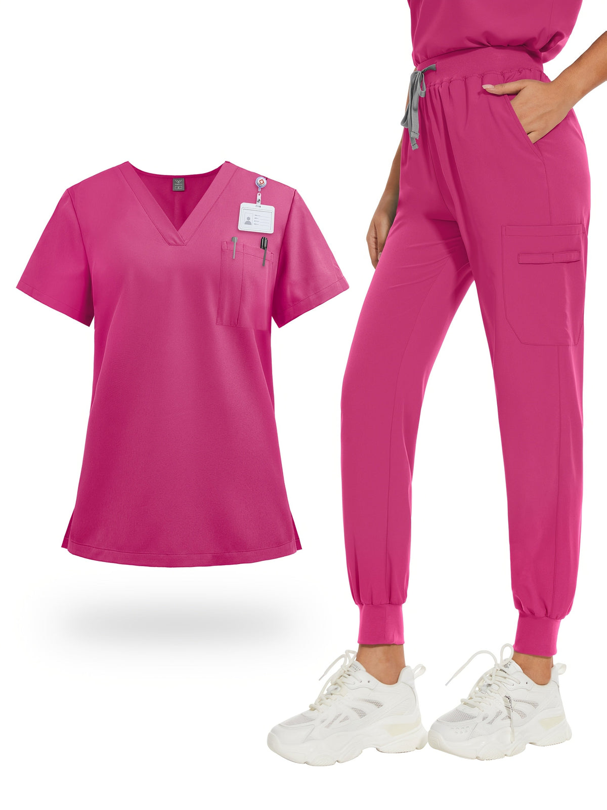 Women's Scrub Sets V-Neck Uniform Tops and Pants with Pockets for Nurses Medical Dental Spa Work Wear Short Sleeve Solid Color All Season Scrub Suit Elastic Comfortable Healthcare Outfit