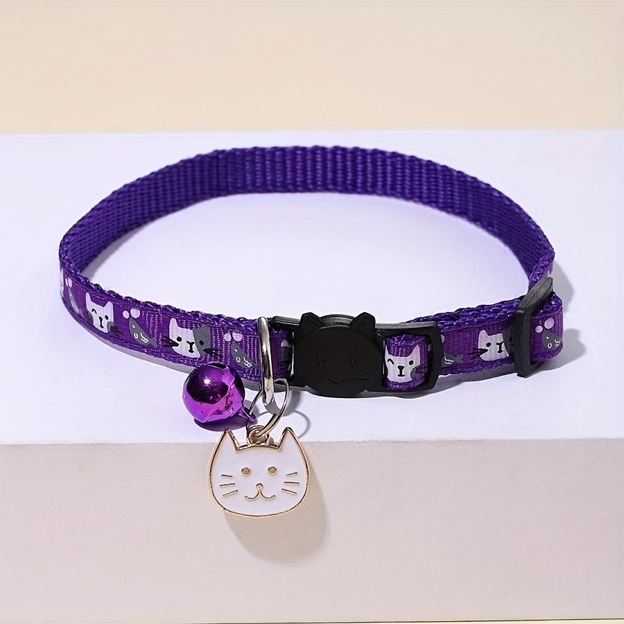 Cat Collar with Cat Face Pendant & Anti-Choke Safety Clasp - Adjustable Breakaway Collar for Cats 7 Colors Red Pink Black Blue Purple Cute Cat Accessory Gift for Cat Lovers