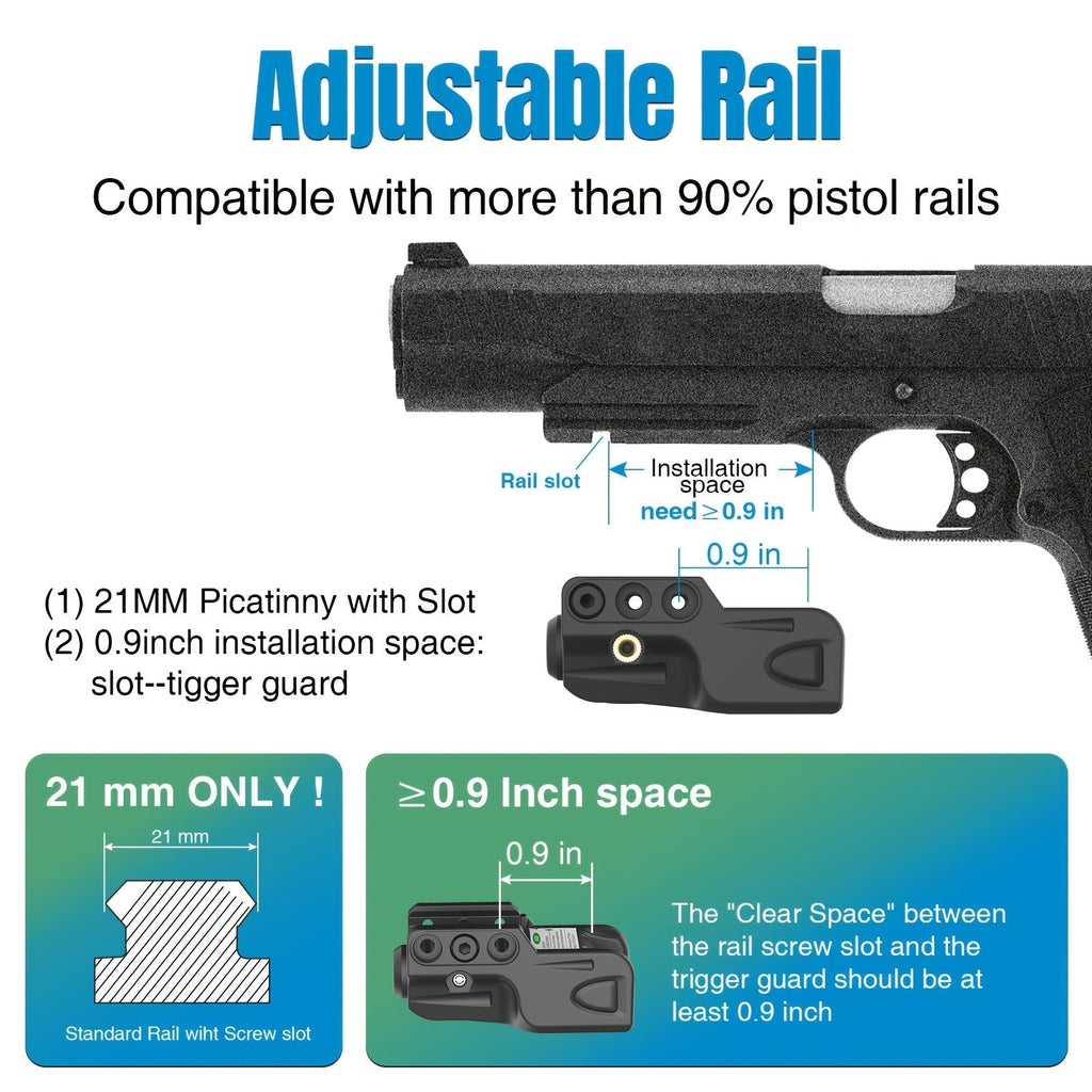 Multi-Color Laser Sight USB Rechargeable – Low Profile Picatinny Rail Handgun Pistol Laser, Green Red Blue Purple IR, 1mW–5mW, Polyamide Body, Compact Tactical Firearm Accessory