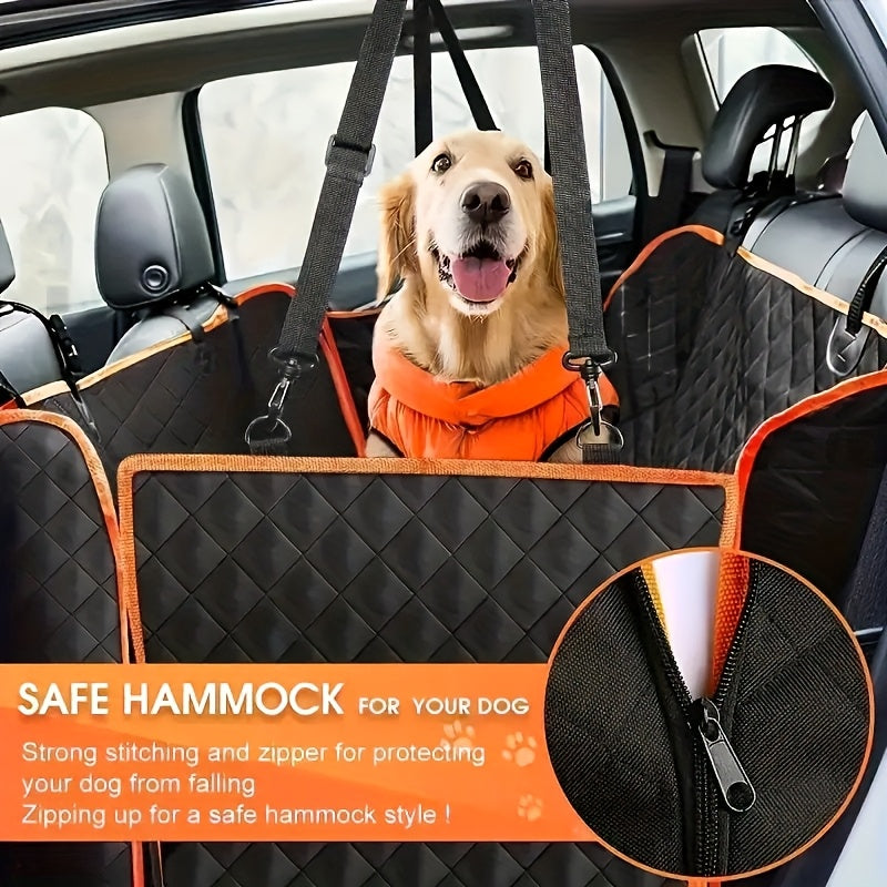Dog Car Seat Cover with 4 Pockets - Non-Slip Waterproof Pet Seat Cushion for Medium & Large Dogs, All-Encompassing Anti-Stain Back Seat Cover, Universal Fit Car Dog Mat, Black