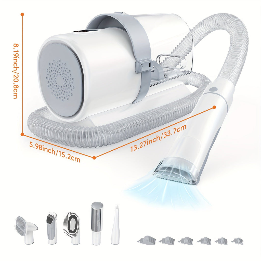 5-in-1 Pet Grooming Vacuum Kit with 99% Hair Suction – Professional Dog & Cat Clippers with 6 Guide Combs, Powerful Low-Noise Grooming Vacuum for Dogs Cats & All Pets, White Grey Blue