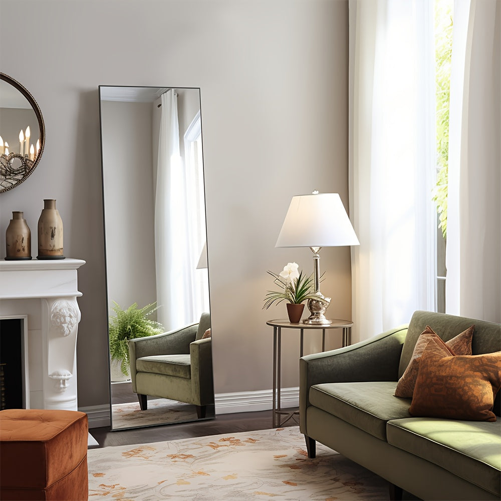 Full Length Floor Mirror with LED Lights - Arched & Rectangle Top, Aluminum Frame, 71" Standing Dressing Mirror for Bedroom & Living Room, Black Gold White, 5mm Tempered Glass