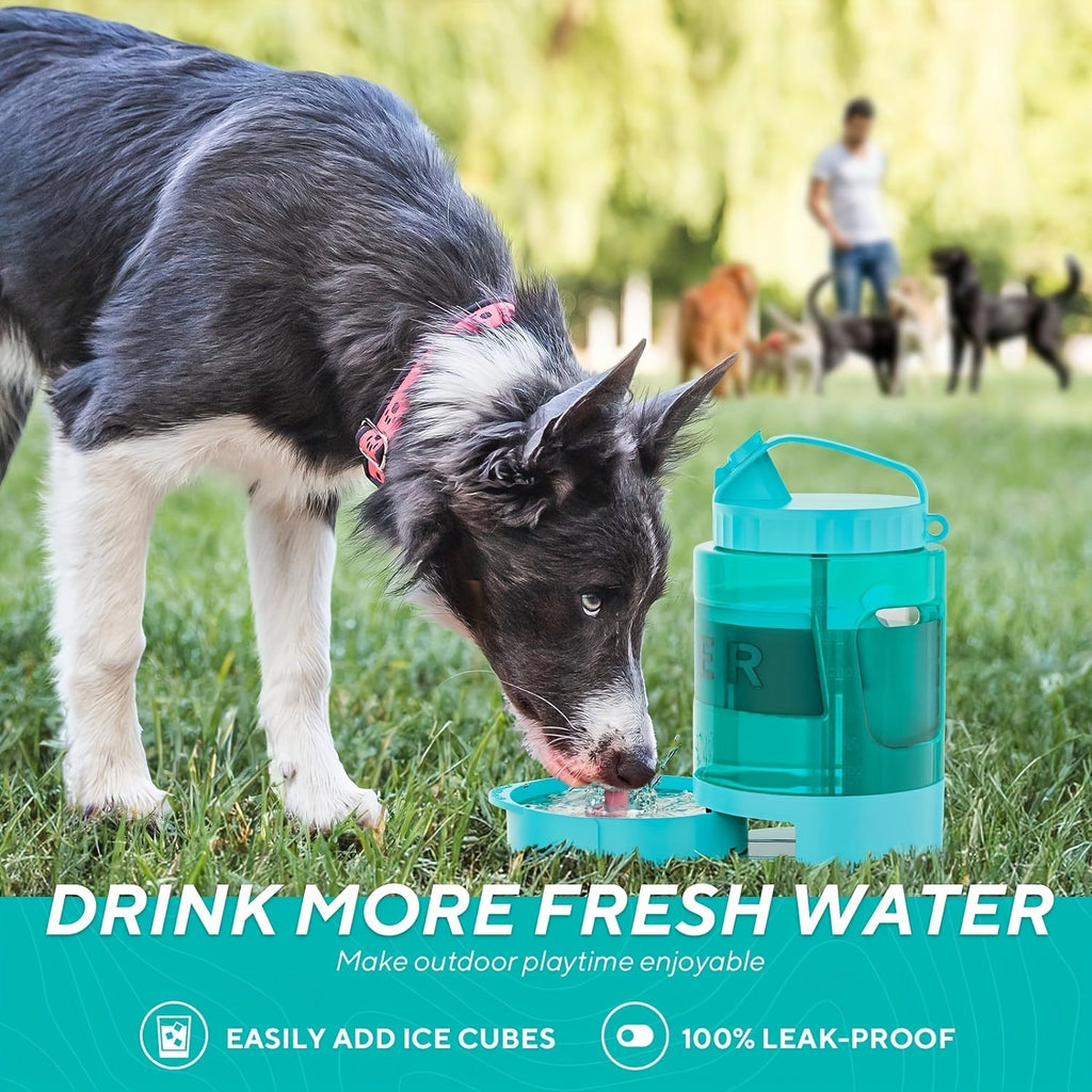 Dog Travel Water Bottle 77 oz with Retractable Bowl - 2-in-1 Portable 2.2L Large Capacity Leak-Proof Dispenser for Hiking, Camping, Beach & Car Trips, Wrist Strap & Carabiner Included, Lake Blue