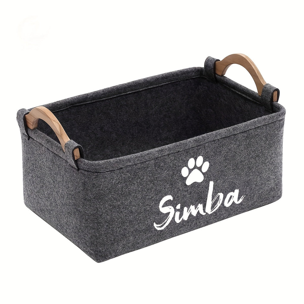 Foldable Pet Toy Storage Basket with Wooden Handles – Personalized Multifunctional Dog Toy & Clothing Organizer Box with Removable Washable Lining, Must-Have Pet Supply Storage for Home, Bedroom & Living Room