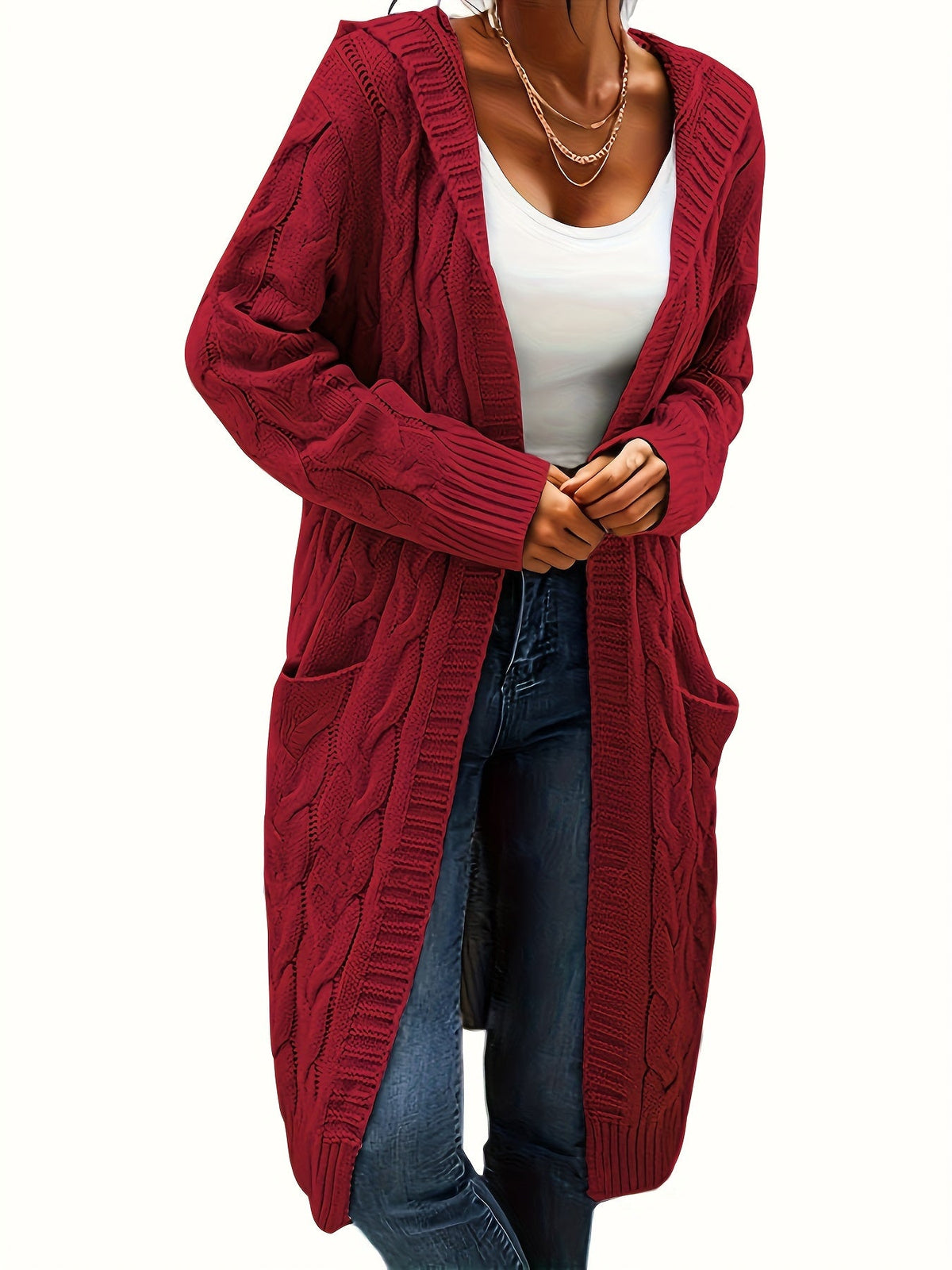Women's Solid Color Knit Cardigan Sweater – Soft Stretch Polyester Open Front Layering Jacket for Fall Winter
