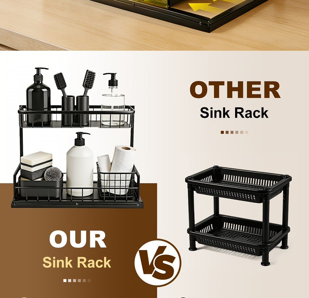 Pull Out Under Sink Organizer 2-Tier Slide-Out Cabinet Shelf, Kitchen Bathroom Utility Rack Storage Shelves, Sliding Cabinet Organizer for Under Sink Kitchen Bathroom Pantry – 1 or 2 Pack Options