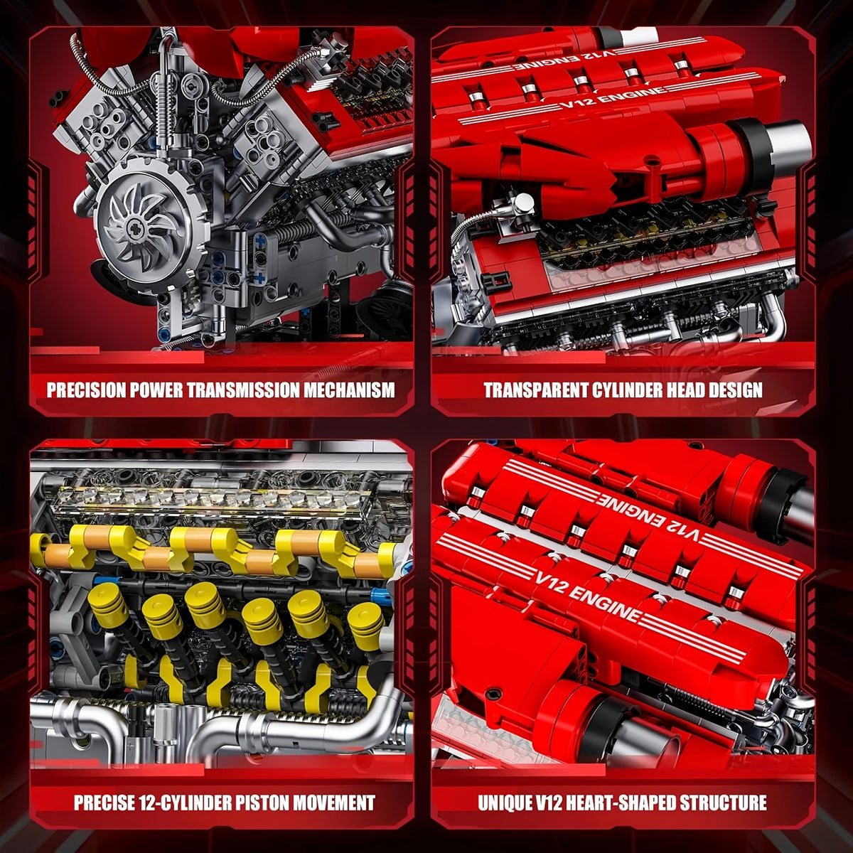 V12 Engine Model Kit That Runs 1607pcs – 12-Cylinder Sports Car Engine Building Set, Realistic Working V12 Engine Display Model, STEM Engineering Construction Toy, Educational Gift for Teens Adults Men Boys