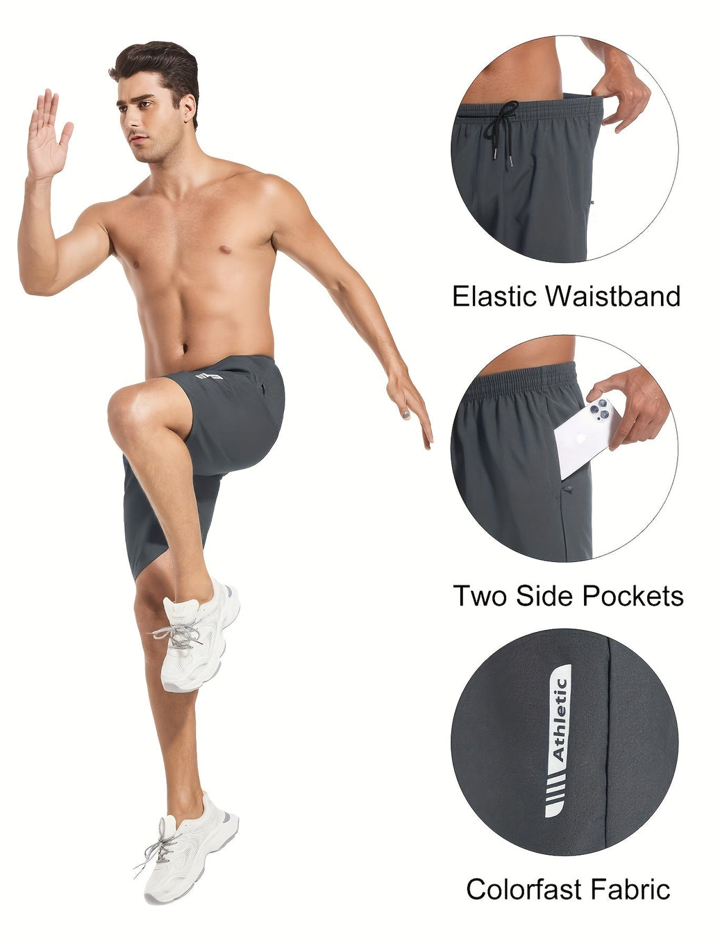 Men's Athletic Shorts 5-Pack – Quick-Dry Gym Workout & Basketball Shorts with Stretch Waistband & Side Zip Pocket, Lightweight Activewear for Running, Hiking & Casual Wear