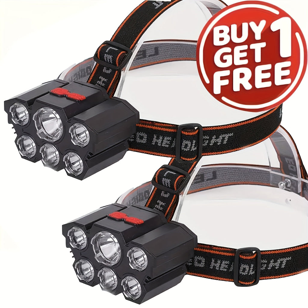 LED Rechargeable Headlamp 2-Pack – 5 LED USB Charging 4-Mode IP65 Waterproof Head Mounted Flashlight for Camping Hiking Hunting Fishing Running Outdoor Sports Men Women