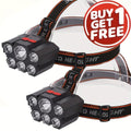 LED Rechargeable Headlamp 2-Pack – 5 LED USB Charging 4-Mode IP65 Waterproof Head Mounted Flashlight for Camping Hiking Hunting Fishing Running Outdoor Sports Men Women