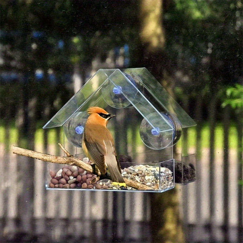 Window Bird Feeder with Suction Cup - Clear Acrylic Outdoor Bird Feeder for All Bird Species, Easy to Clean Transparent Design, Perfect for Window & Glass Door - Bird Feeders for Outside