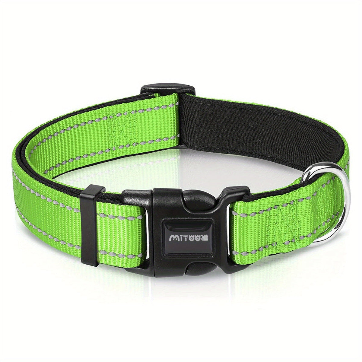 Reflective Dog Collar with Quick-Release Buckle – Soft Neoprene Padded Breathable 1" Striped Dog Collar for Small Medium Large Dogs, Durable Polyester, Sizes XS–XL, 8 Vibrant Colors