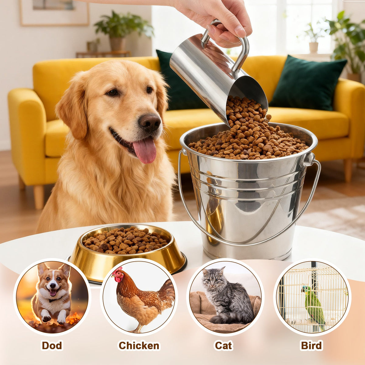 Stainless Steel Dog Food Scoop 2-Piece Set - 1.5oz & 12oz Durable Metal Pet Food Cup with Ergonomic No-Slip Grip Handle, Rust-Resistant Easy-Clean Dog & Cat Food Measuring Scoop for Kibble & Feed Buckets