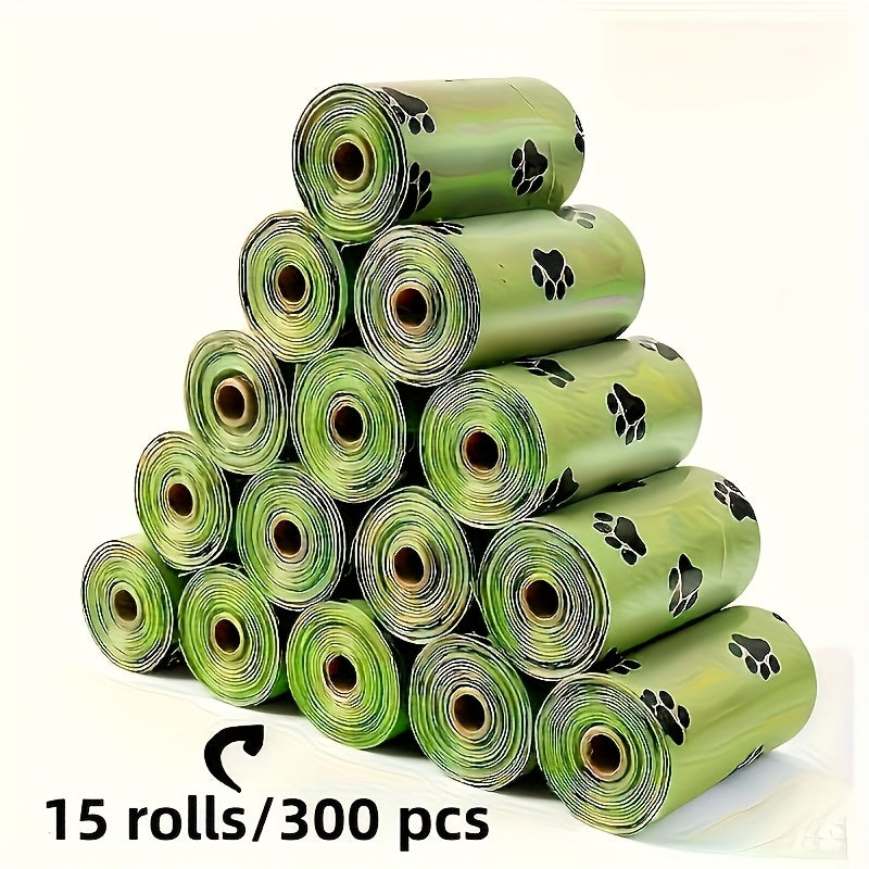 Dog Waste Bags 15 Rolls 300 Count Leak-Proof Odor-Proof - Thick Polyethylene Poop Bags with Cute Paw Print Design for Dogs & Cats, Easy-Tear Rolls, Durable Pet Waste Cleanup Bags for Walks & Outdoor Use