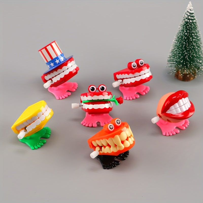 5pcs Wind-Up Walking Teeth Toys with Eyes & Funny Feet Novelty Gag Gift for Halloween Christmas Party Desktop Decoration – Random Style & Color