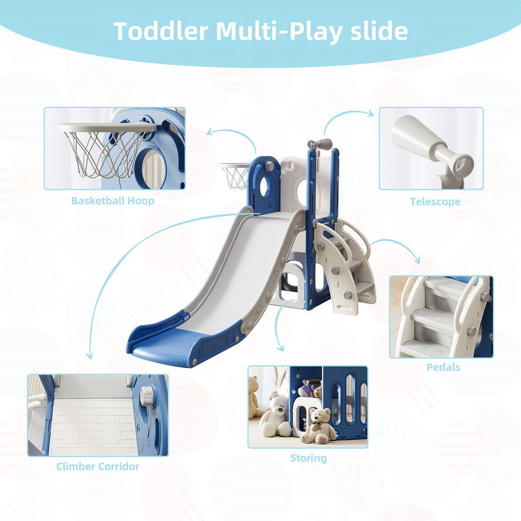 Toddler Slide & Kids Climber Playset - L-Shaped Indoor Outdoor Playground with Basketball Hoop, Storage & Telescope | Easy Assembly Gift for Boys and Girls Ages 1-6