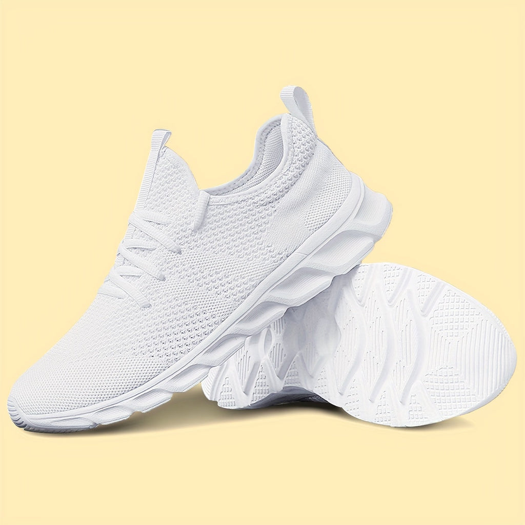 Men's Lightweight Breathable Knit Mesh Sneakers EVA Sole Low-Top Lace-Up Running Walking Shoes White Red Black Round Toe All-Season Gym Travel Daily Wear Sizes US 6-13.5