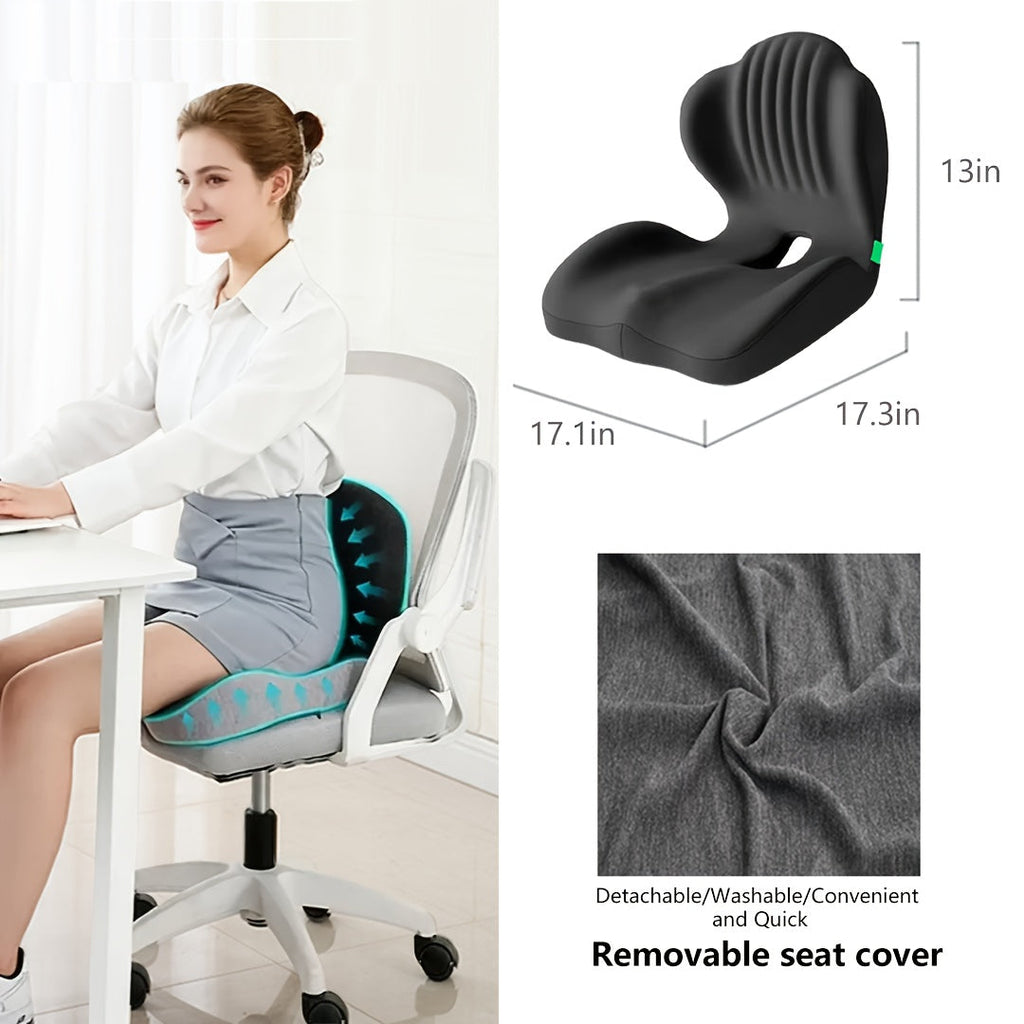 Memory Foam Seat Cushion with Ergonomic Raised Back & Hollow Breathable Design – Coccyx Tailbone Pain Relief Cushion for Office Chair, Car Seat, Wheelchair & Home, Non-Slip Buttock Cushion