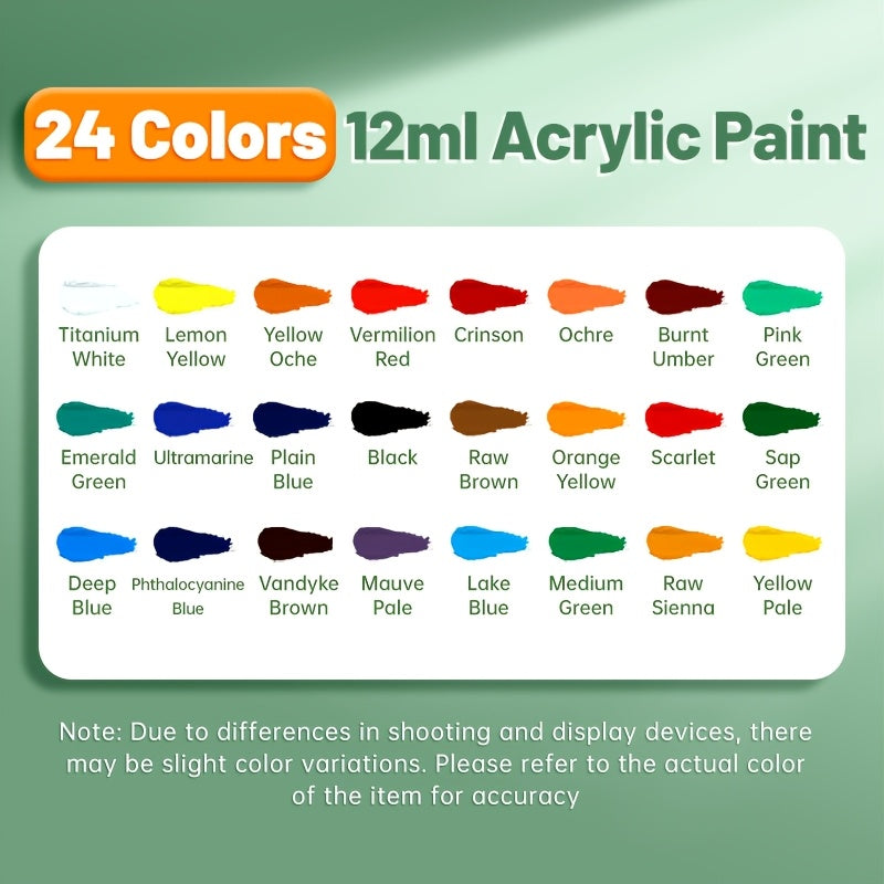 Acrylic Paint Set 12 18 24 or 36 Colors – Fade-Resistant Non-Toxic Tubes for Canvas Wood Rock Fabric Ceramics Clothing Wall Art – Beginner & Professional Artist Supplies